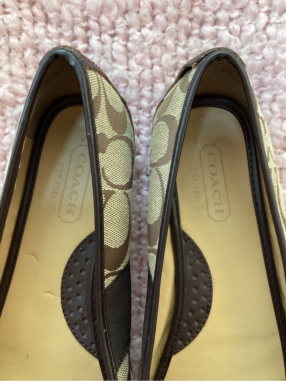 Coach Tan Signature Canvas Ballet Flats with Black Trim - Picture 4 of 11
